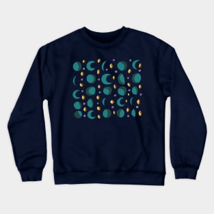 green  moons on orange sky Crewneck Sweatshirt